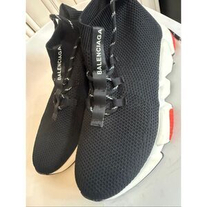 Balenciaga Women's Mid-top Speed Trainer Lace Up Sock Sneaker Black Size 37